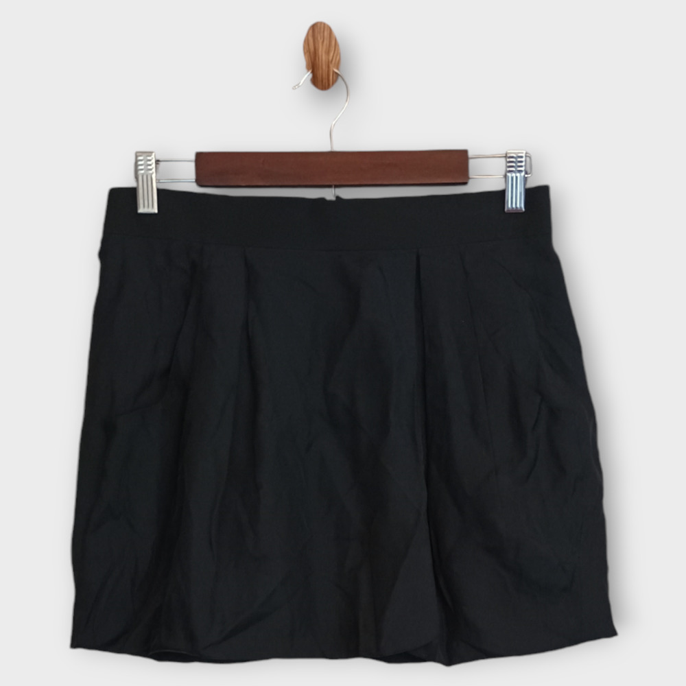 Theory Skirt Womens 4 Black Helika Silk Blend Stretch Pleated Minimalist Mini